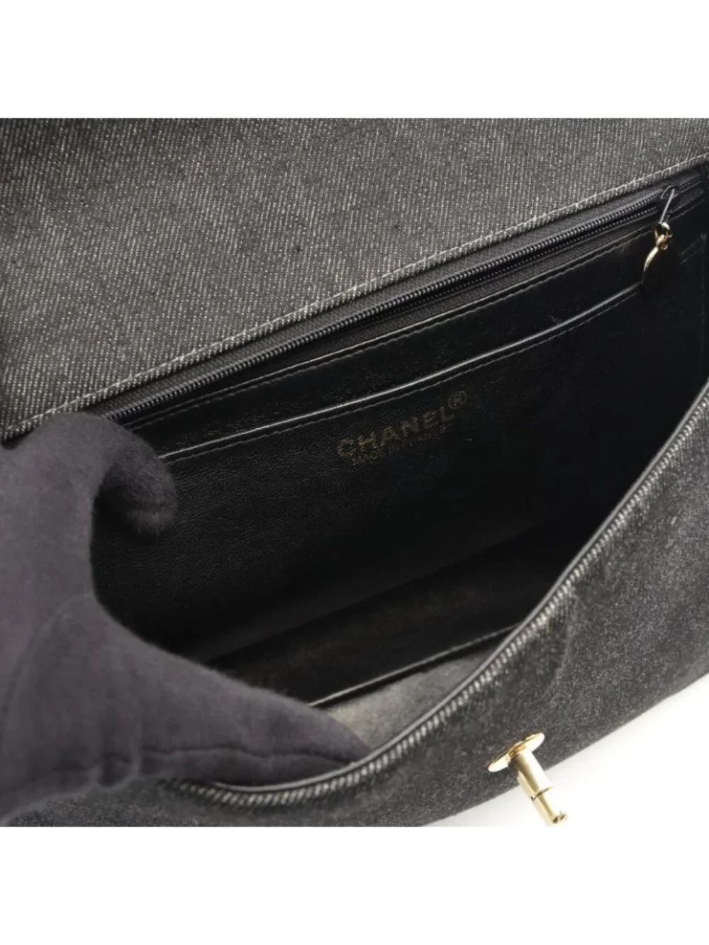 Chanel Handbag CC Logo Black Denim Top Handle